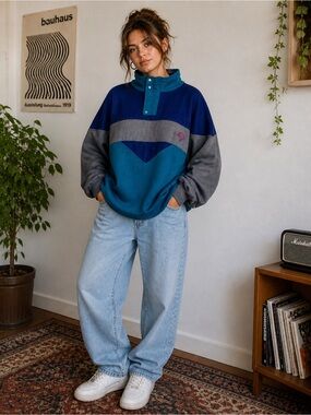 Vintage South Mountain Blue Teal Crewneck Sweatshirt | Size Medium | Colorblock